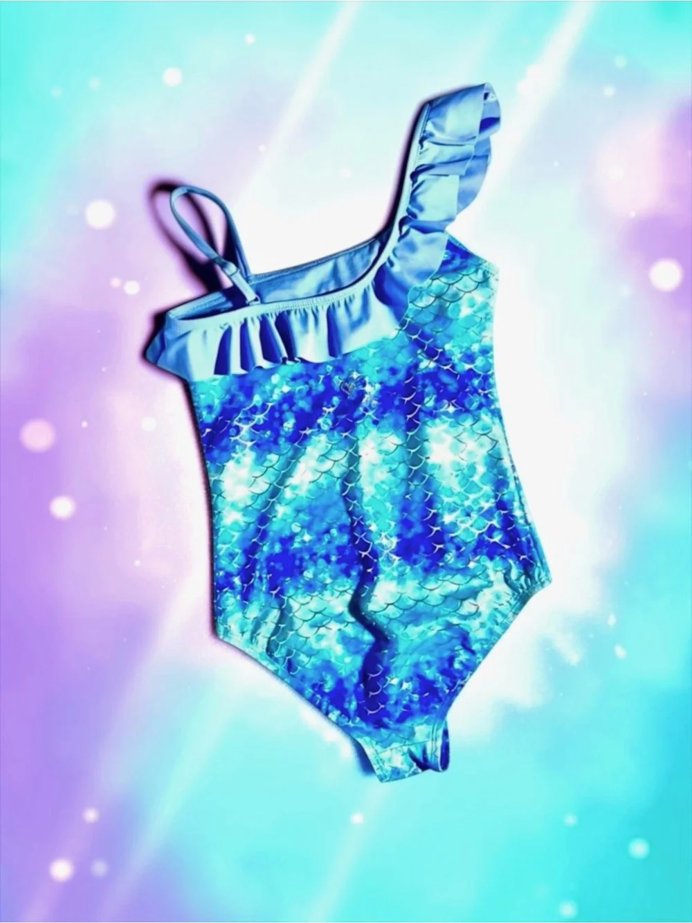 Justice Girls Swimsuit Metallic Blue Mermaid One‑Shoulder Size 10 EUC